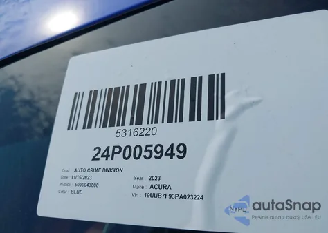 2023 Acura Tlx Type S - Hp Wheel And Tire from USA, damaged, VIN 19UUB7F93PA023224